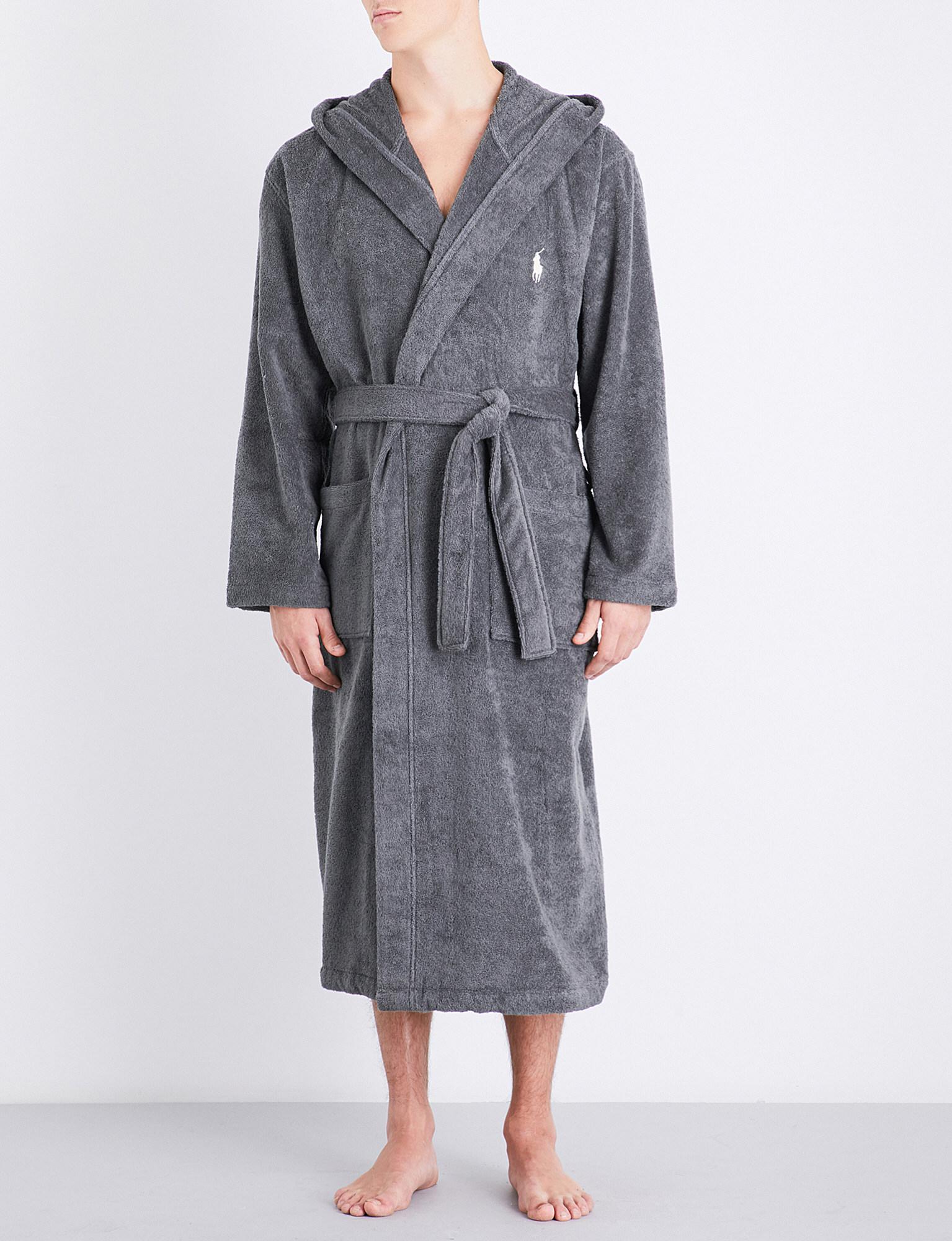 Lyst - Polo Ralph Lauren Logo-embroidered Cotton Dressing Gown in Gray ...