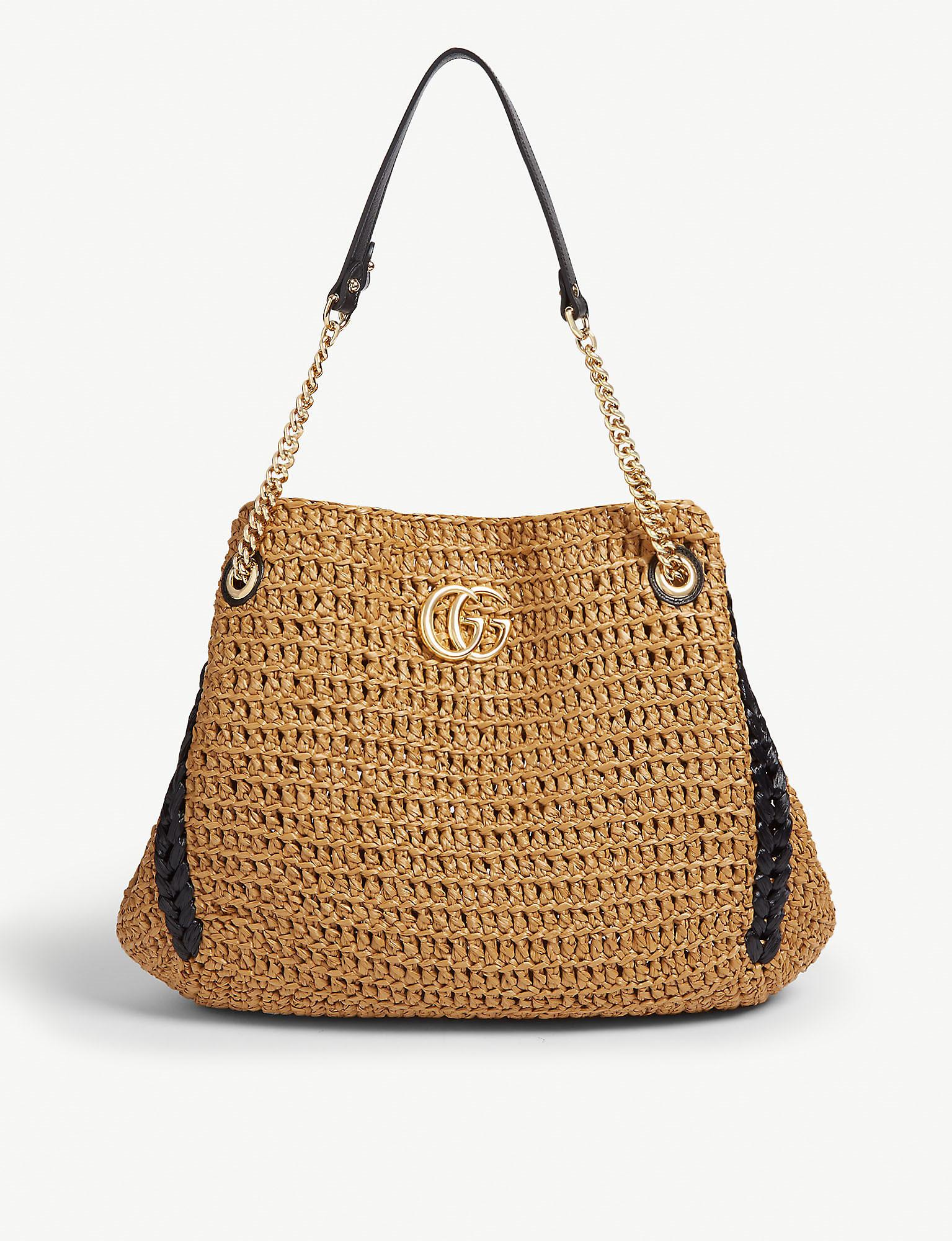  Gucci  Woven Marmont  Tote  in Natural Lyst