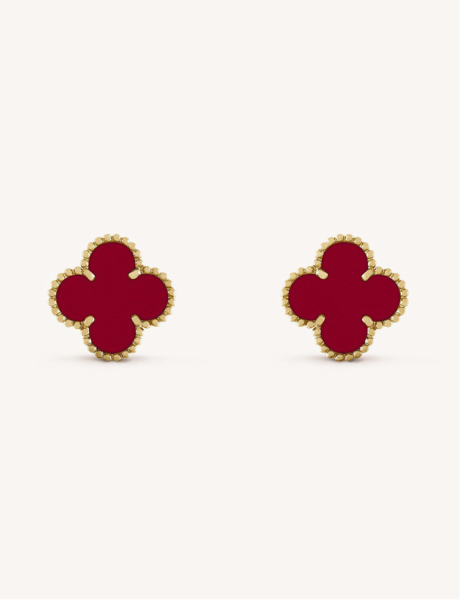 Van Cleef Arpels Vintage Alhambra Gold And Carnelian Earrings In Van Cleef Arpels