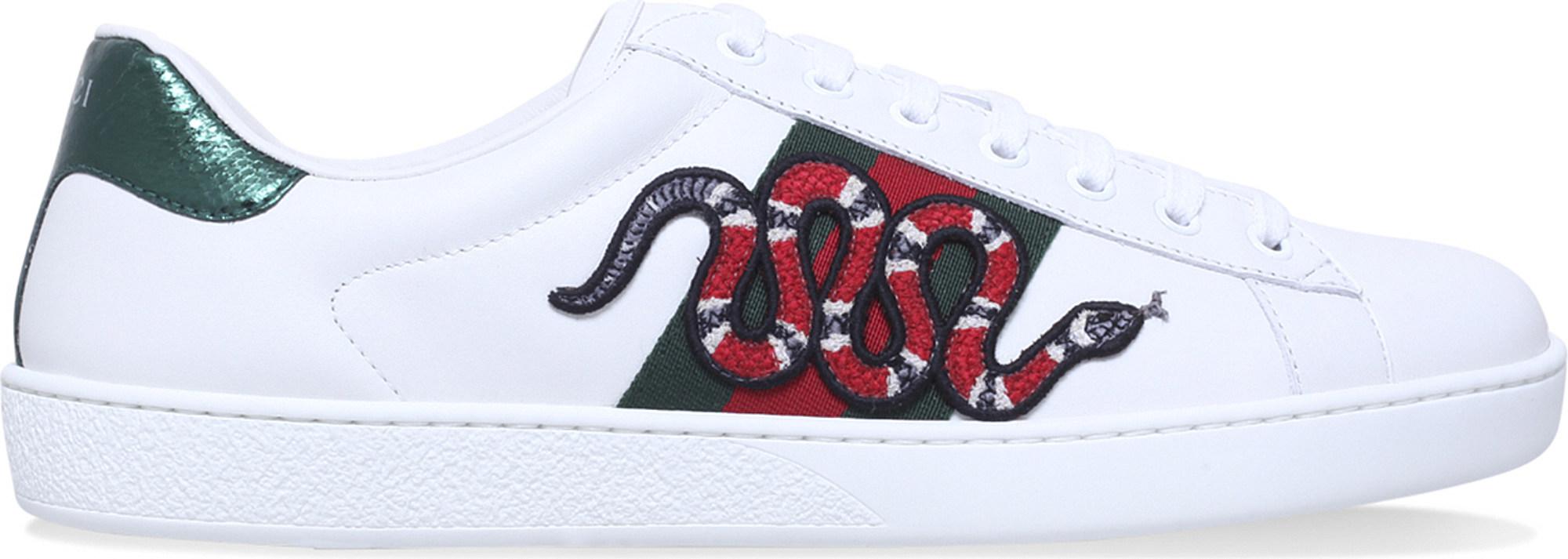 Gucci New Ace Embroidered-snake Leather Trainers in White for Men - Lyst