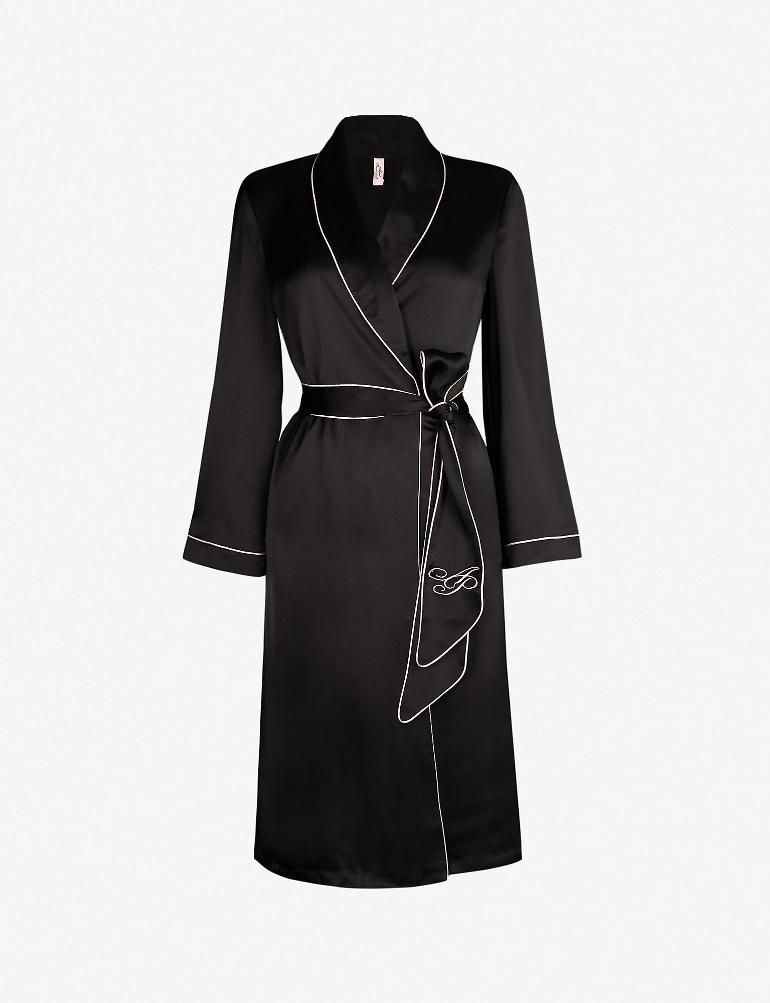 Agent Provocateur Contrast-piped Silk Robe in Black - Lyst