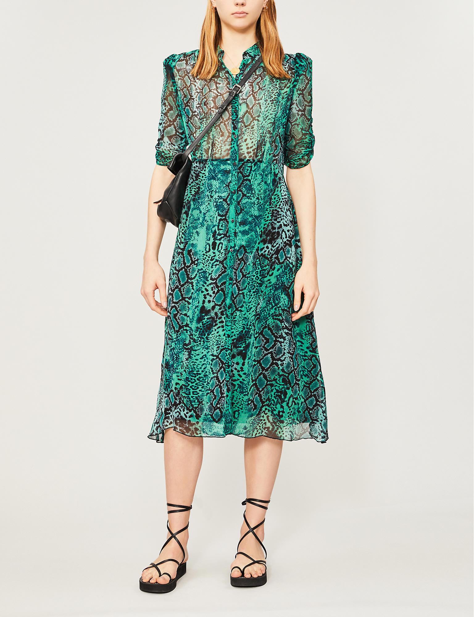 Ba&sh Rozy Snakeskin-print Chiffon Midi Dress in Green - Lyst