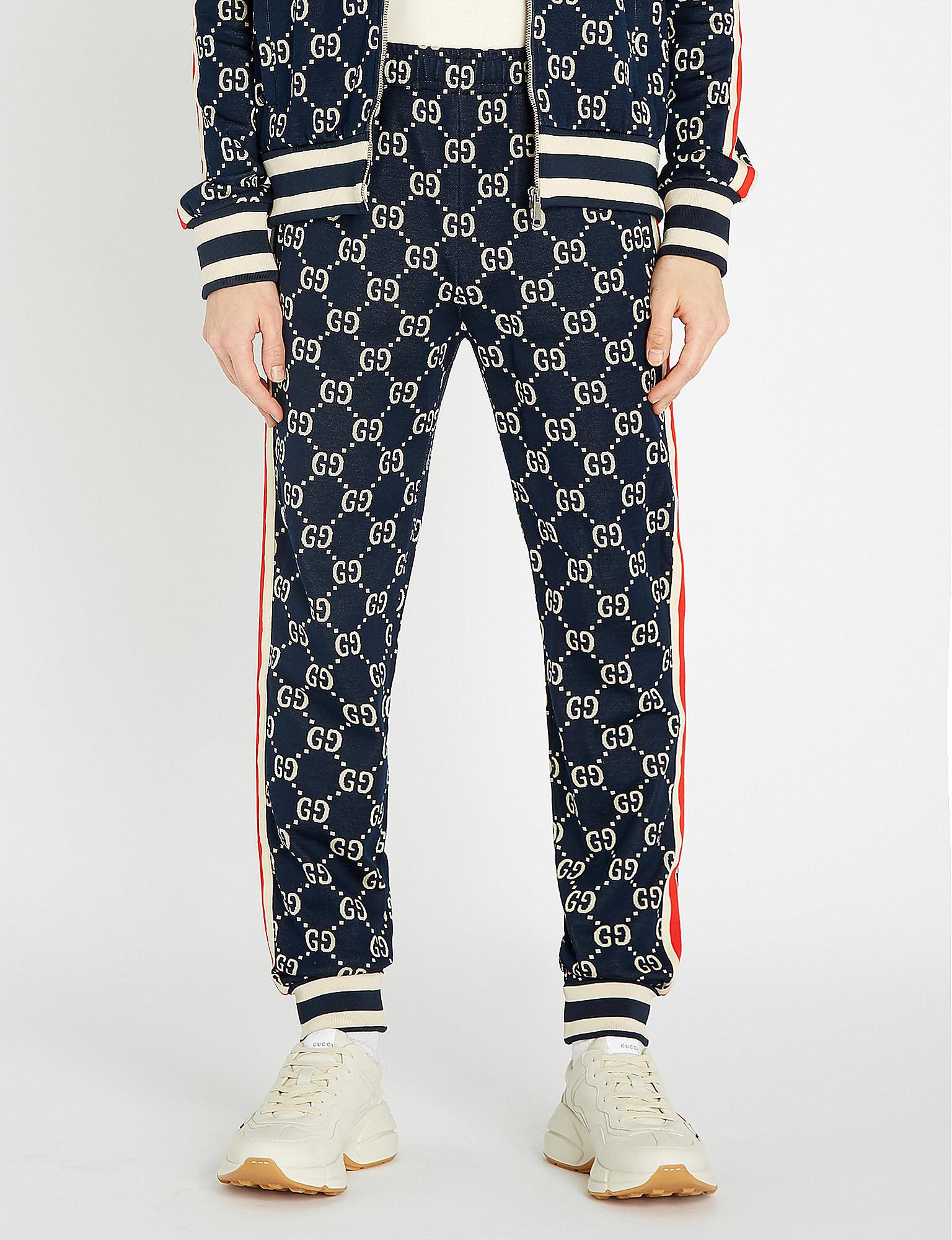 Lyst - Gucci GG-intarsia Cotton-jersey jogging Bottoms in Blue for Men