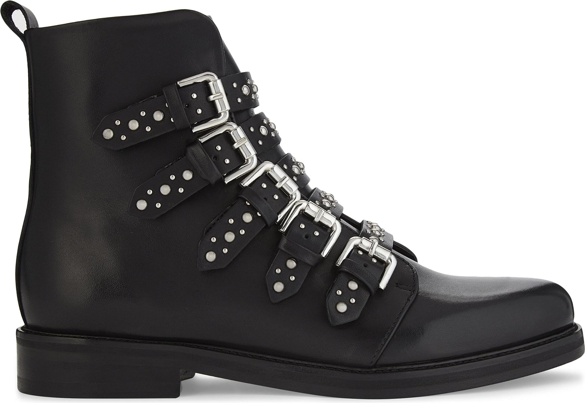 Lyst - Maje Fortune Leather Buckled Biker Boots in Black
