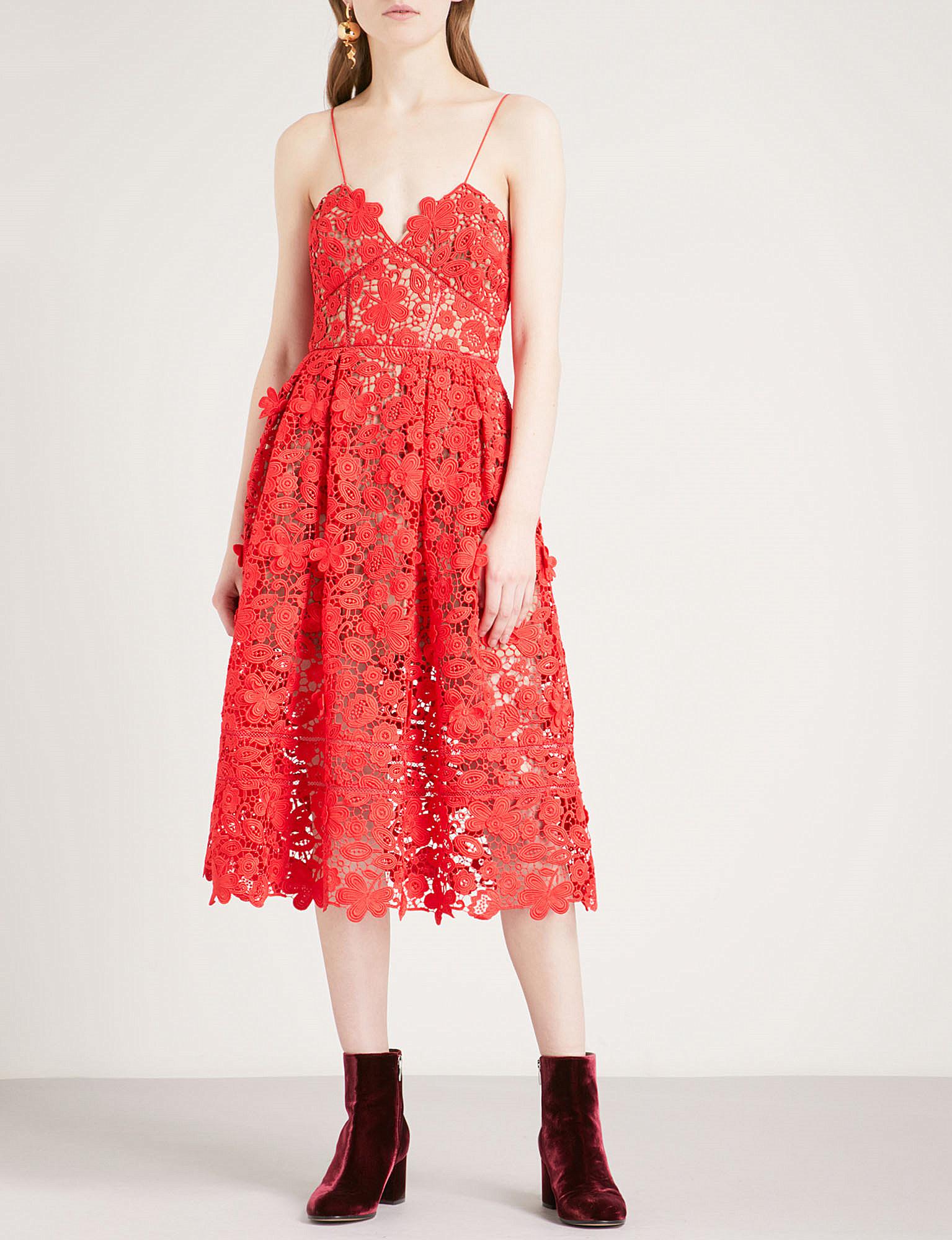 Self Portrait Fl Azaelea Guipure Lace Midi Dress In Red Lyst Gallery
