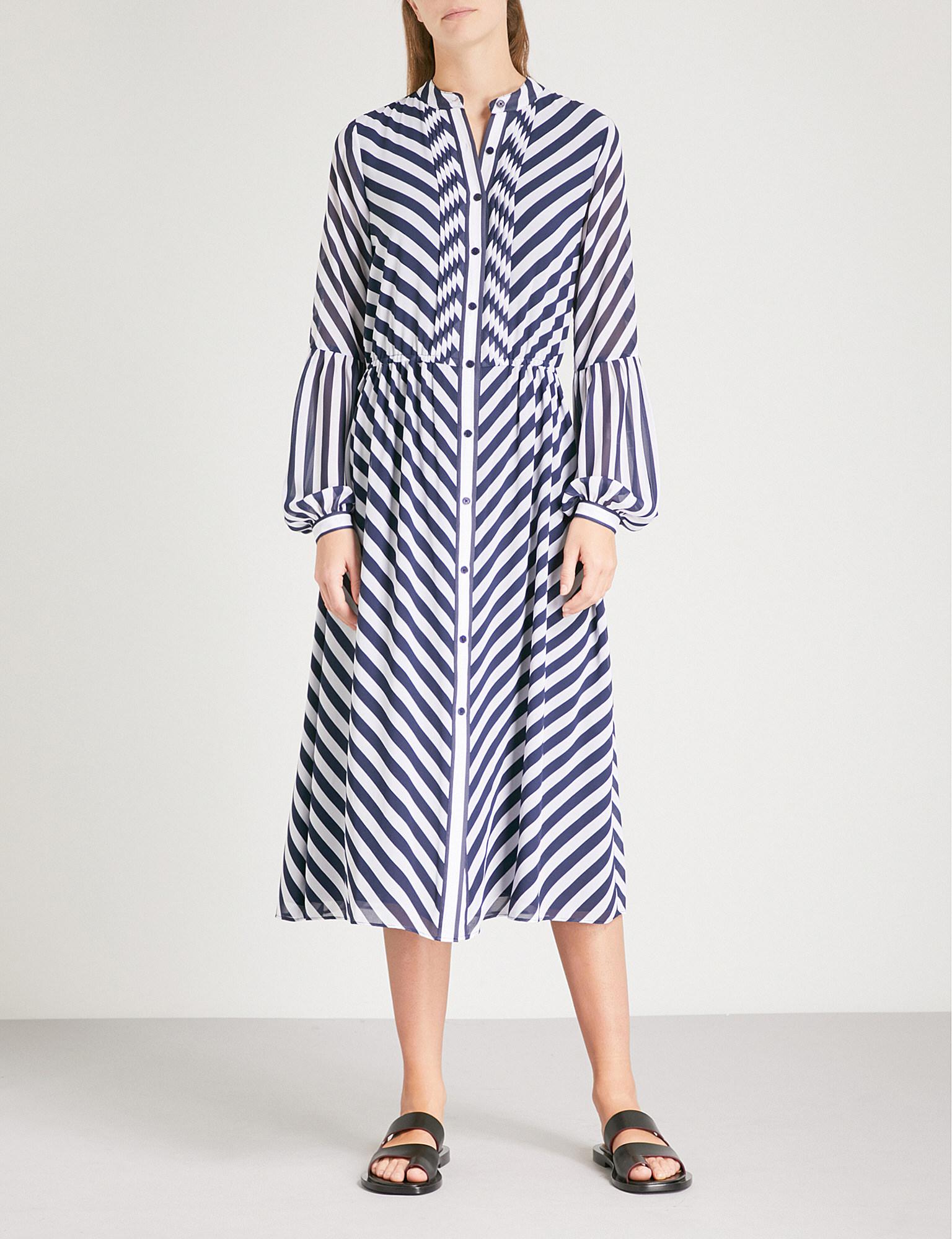 Michael Kors Chevron Striped Chiffon Midi Dress In Blue Lyst Gallery