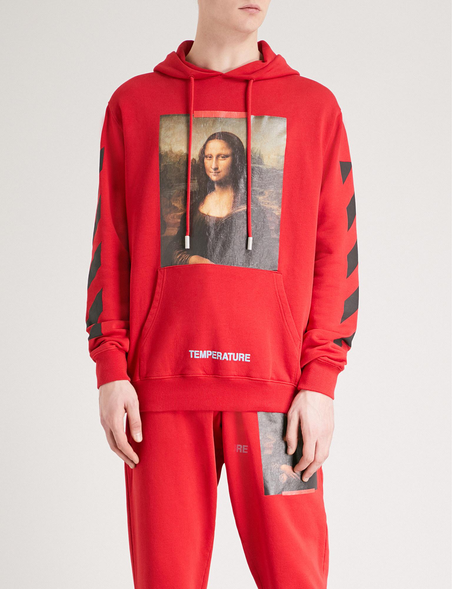 Off-White c/o Virgil Abloh Mona Lisa Cotton-jersey Hoody in Red for Men - Lyst
