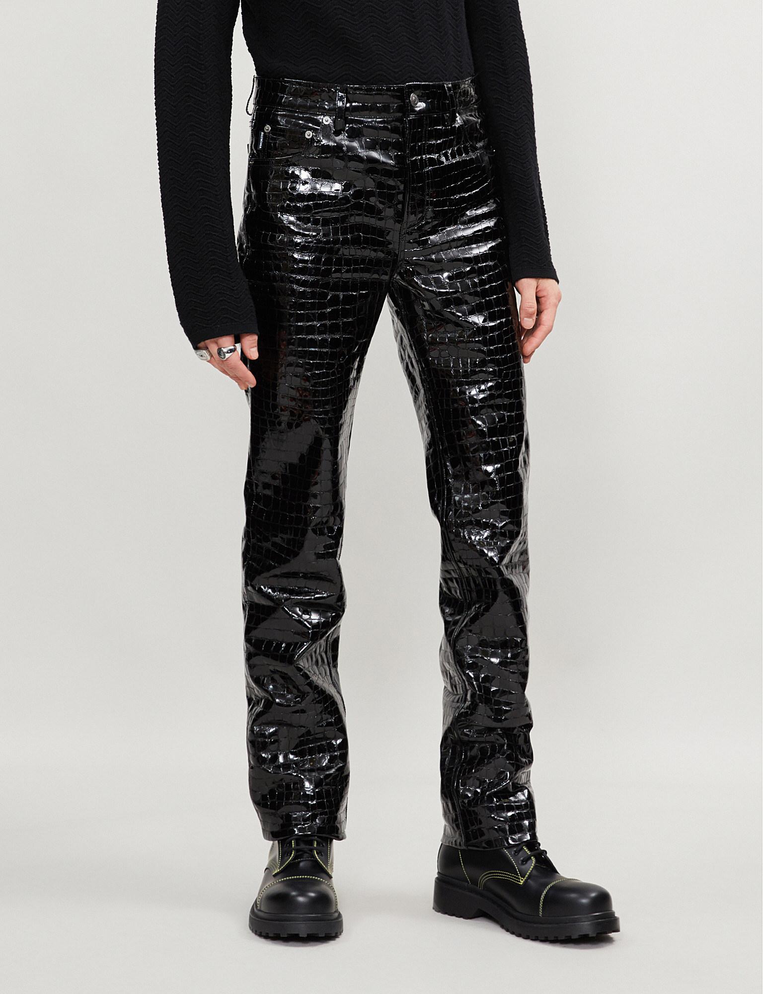 straight leather trousers