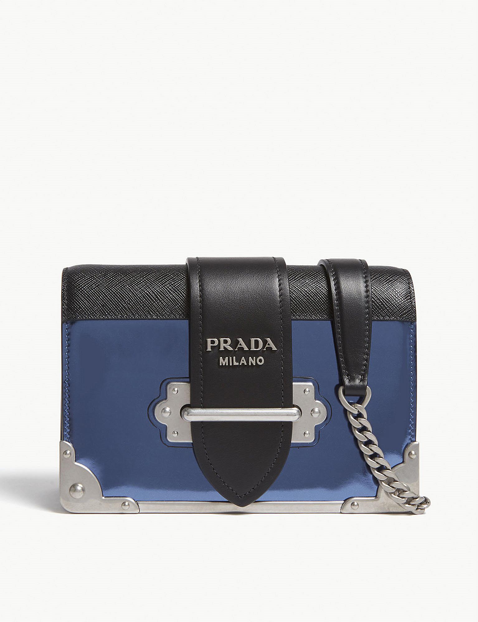 Prada Blue Cahier Small Metallic Leather Shoulder Bag In Lyst Prada