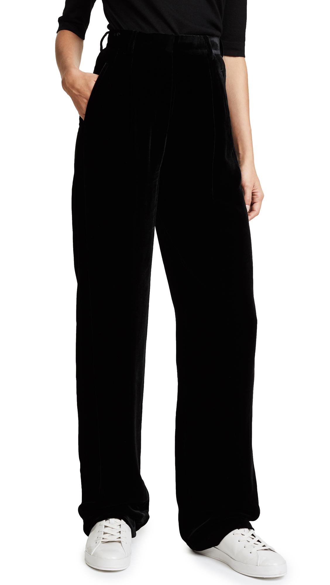 Lyst - Theory High Waist Velvet Pleat Pants in Black