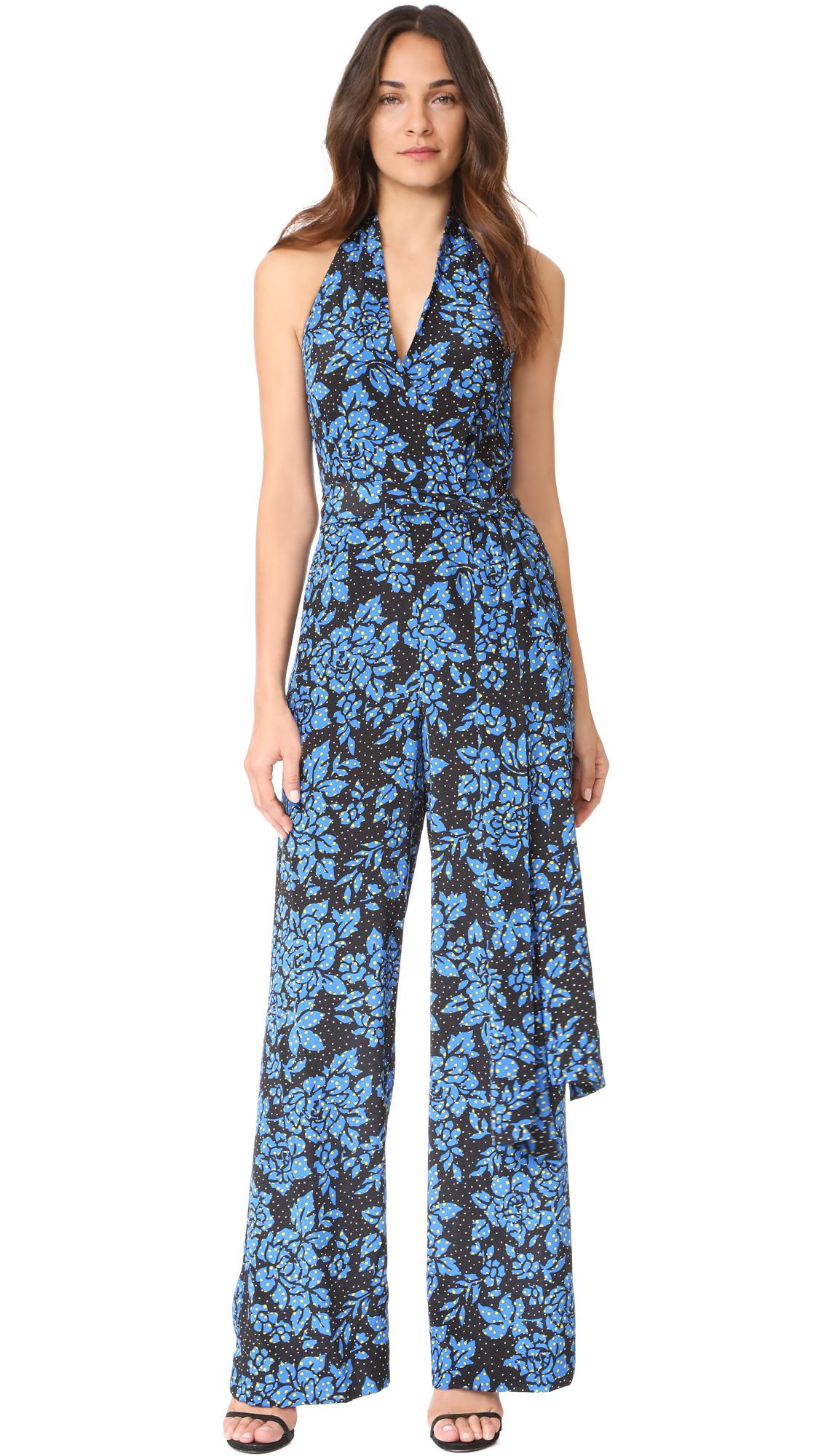 Lyst - Diane Von Furstenberg Sleeveless Halter Neck Jumpsuit in Blue