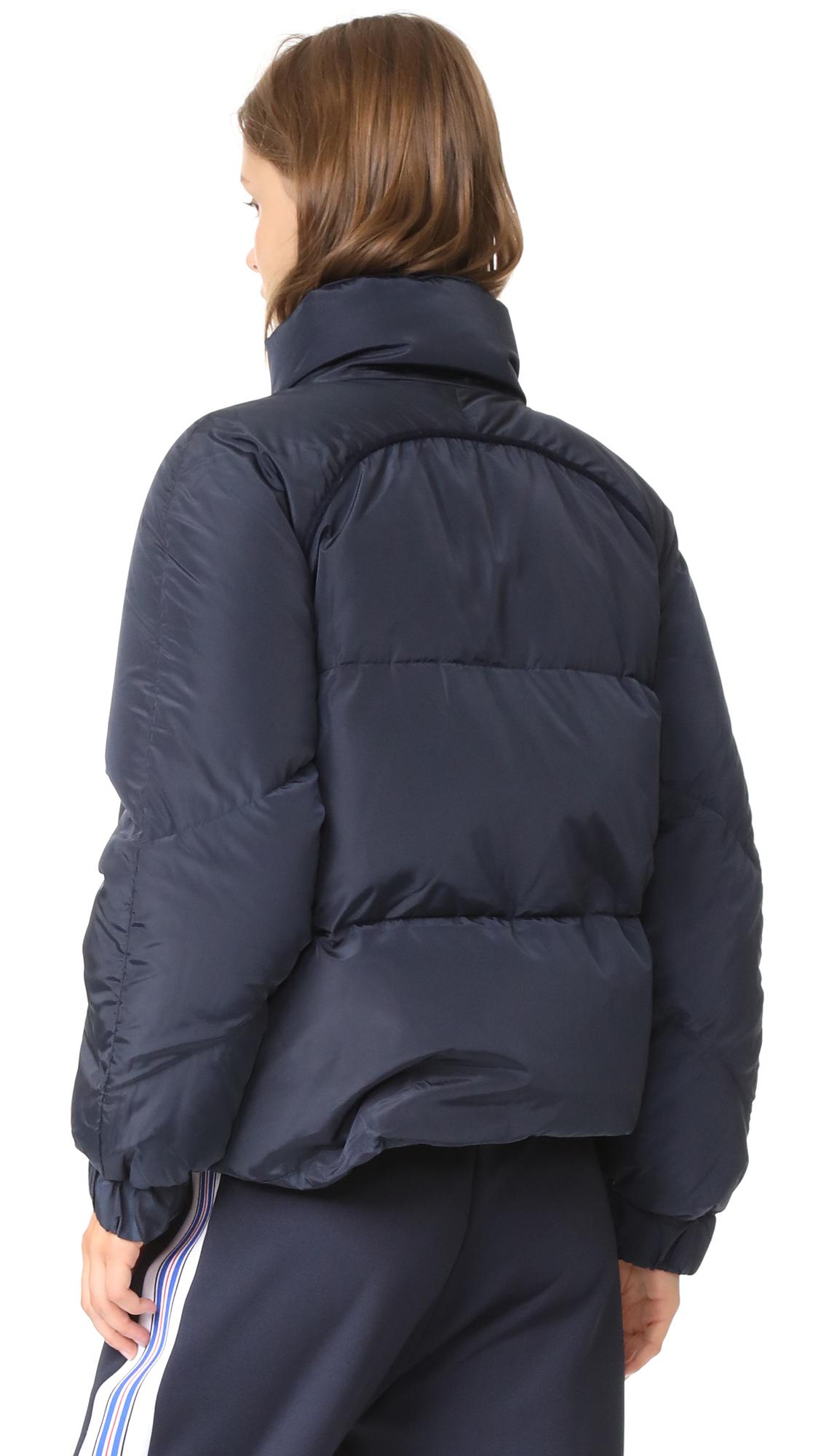 Blue Leather Puffer Jacket Photos