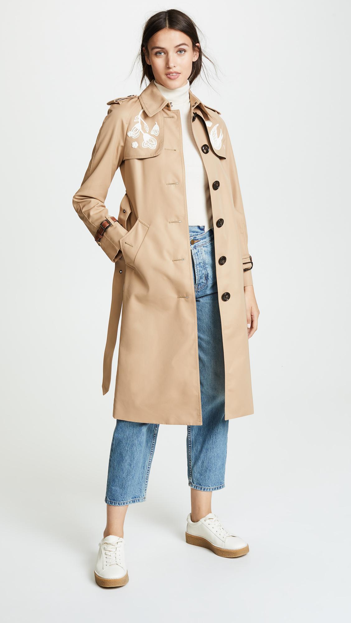 COACH Lace Embroidered Trench Coat in Khaki (Natural) - Lyst