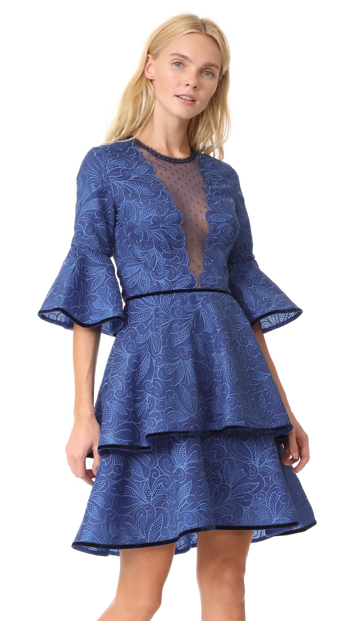 Lyst - Costarellos Lace Dress With Plunge in Blue
