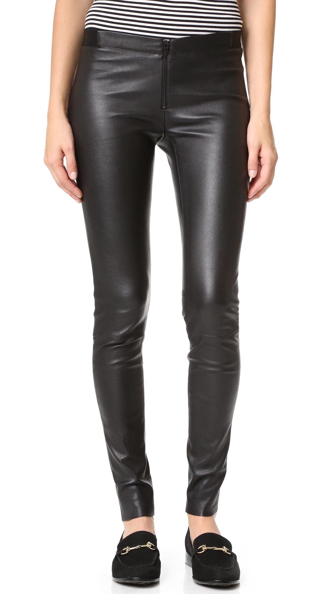 Download Alice + olivia Zip Front Leather Leggings in Black | Lyst