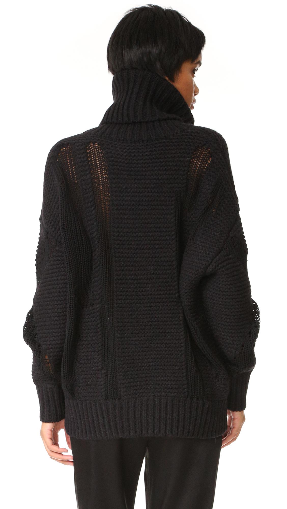 Lyst - Dkny Oversized Turtleneck Intarsia Sweater in Black