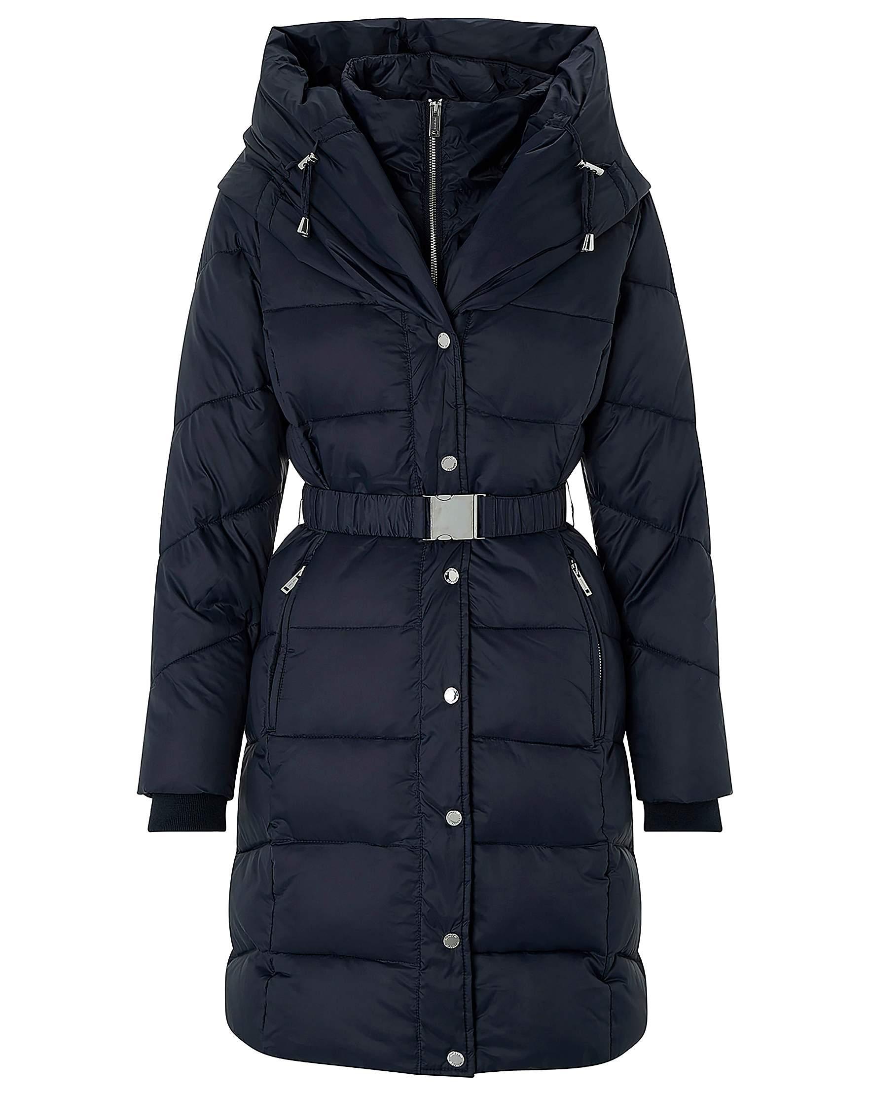 Monsoon Synthetic Laurel Belted Shawl Padded Coat in Navy (Blue) - Lyst