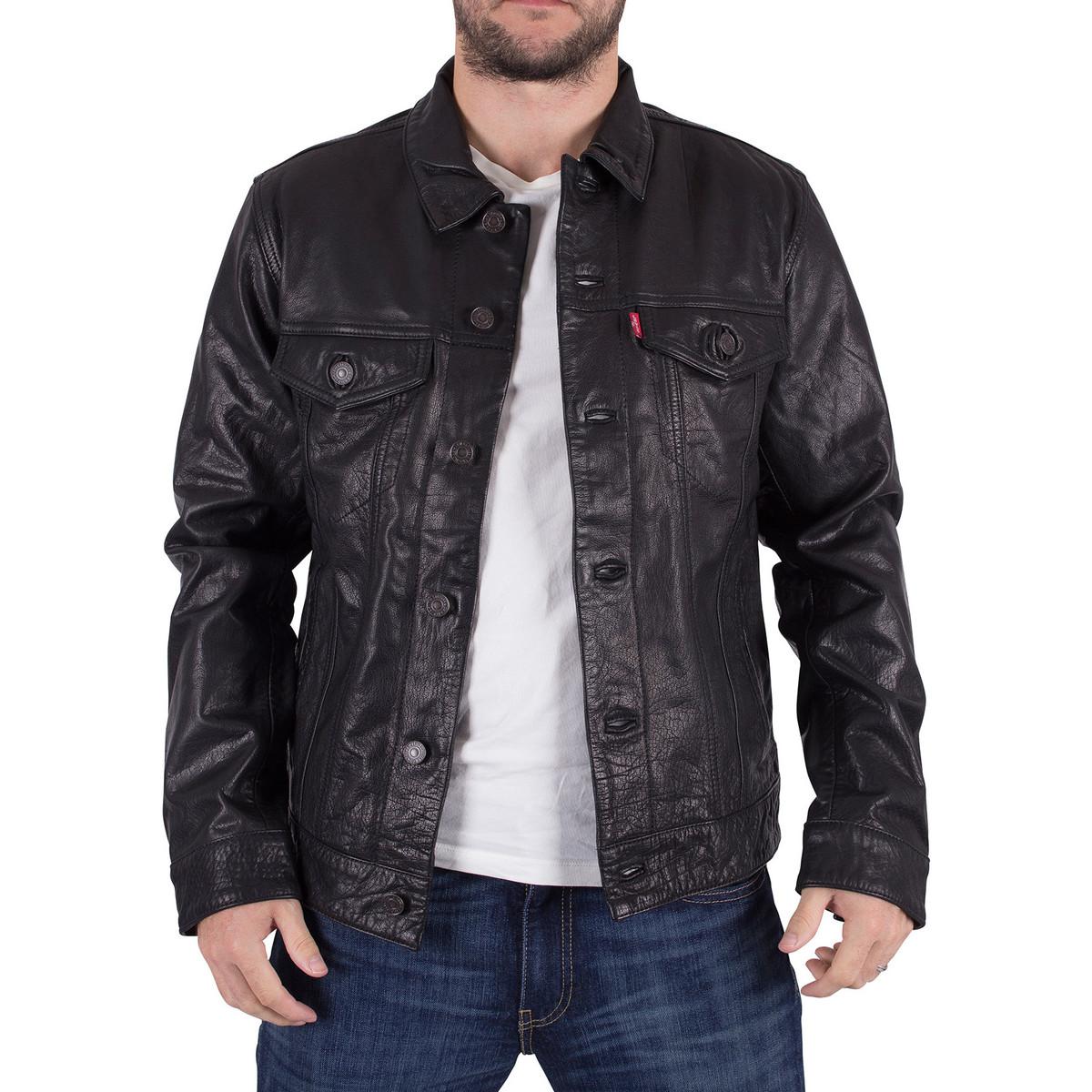 Levi S Levis Men Buffalo Leather Trucker Jacket Black Gallery Previously Sold At Spartoo Men S Cropped Jackets