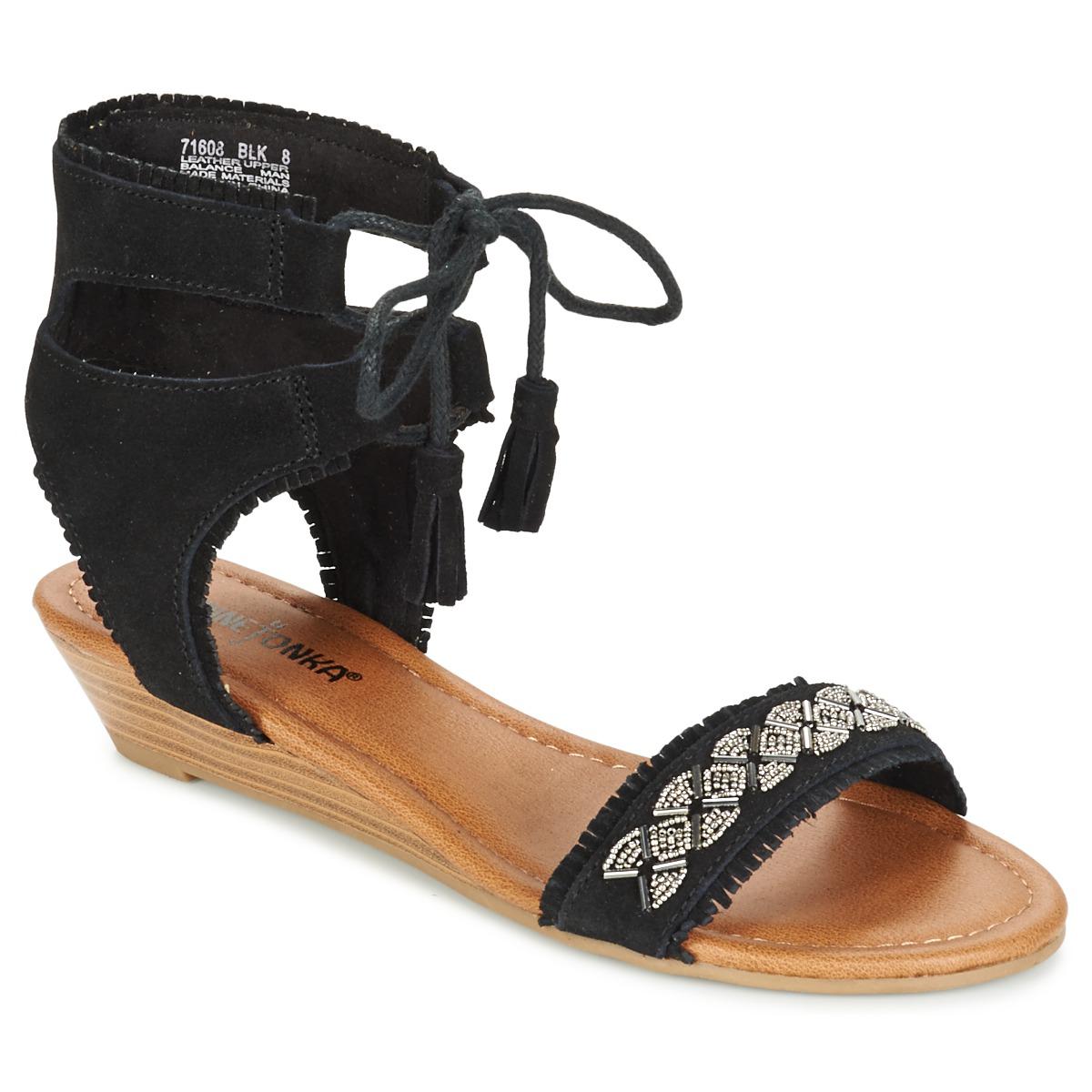 Discount Minnetonka Portofino Black Sandals for Women On Sale Discount Minnetonka Portofino Black Sandals for Women On Sale