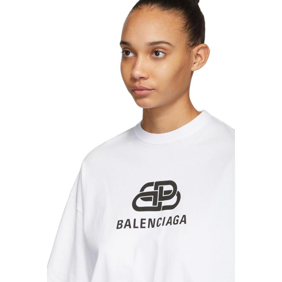 Balenciaga Off-white Oversized Bb T-shirt in White - Lyst