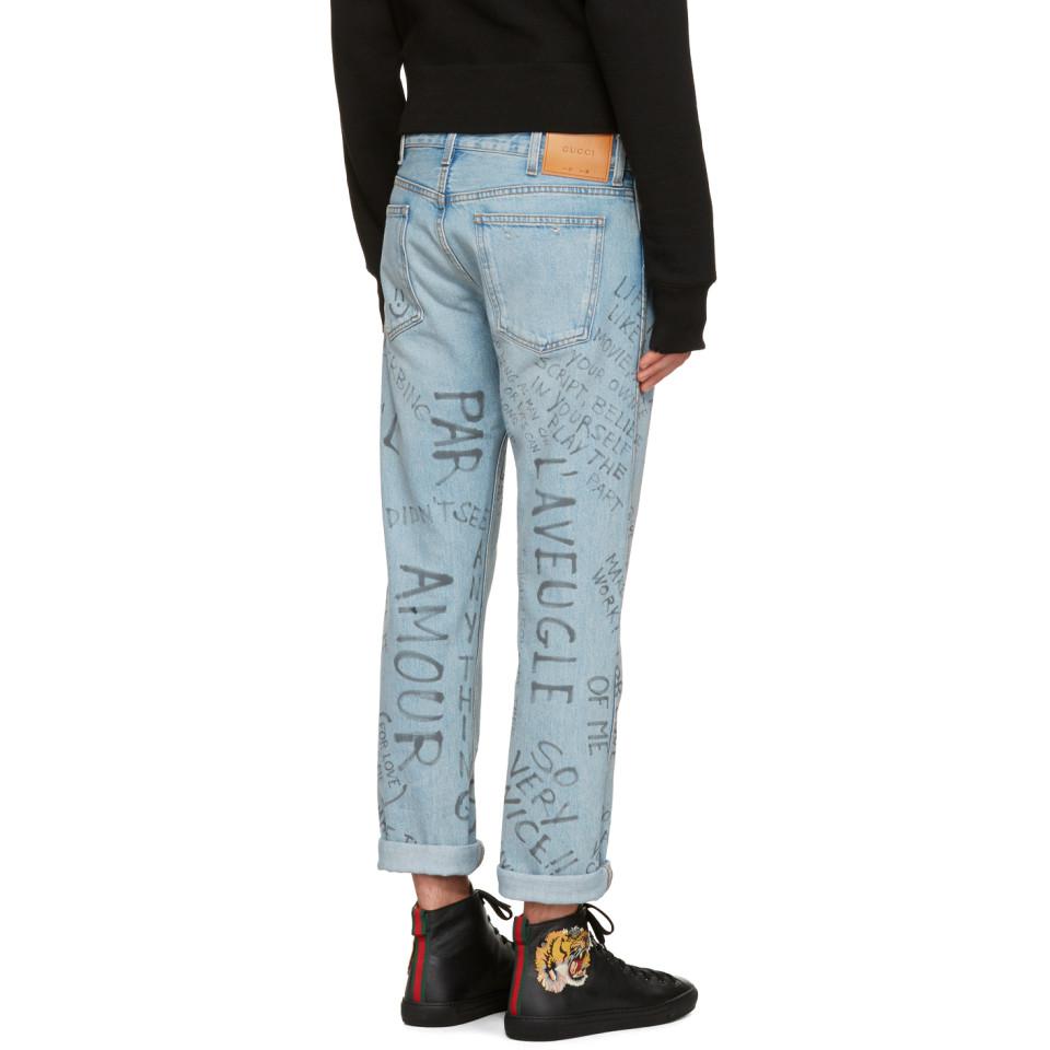 Gucci Blue Studded Scribble Jeans in Blue for Men - Lyst