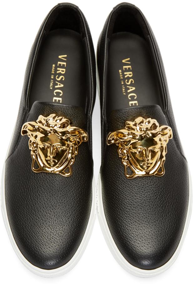 Versace Black Medusa Slip-on Sneakers in Black for Men | Lyst