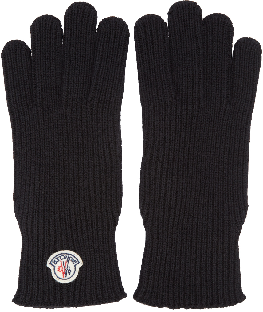 Moncler Black Wool Gloves in Black for Men Lyst