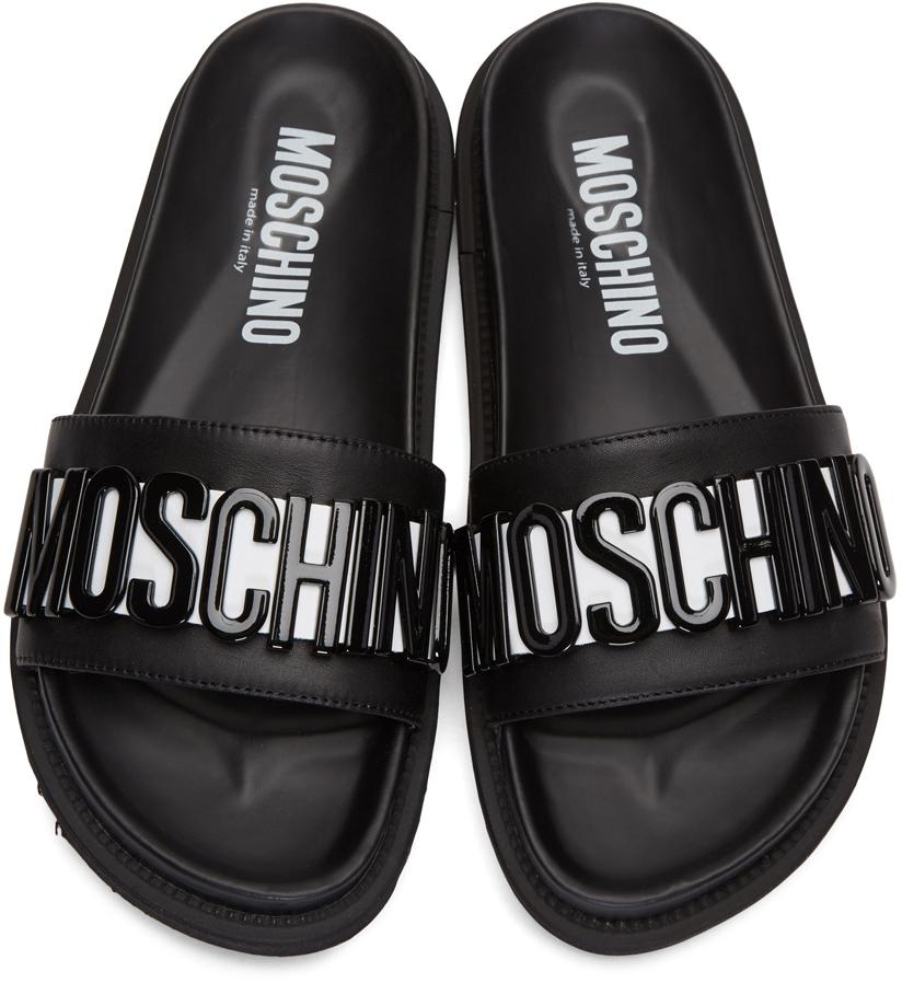 Lyst - Moschino Black Logo Slide Sandals in Black for Men