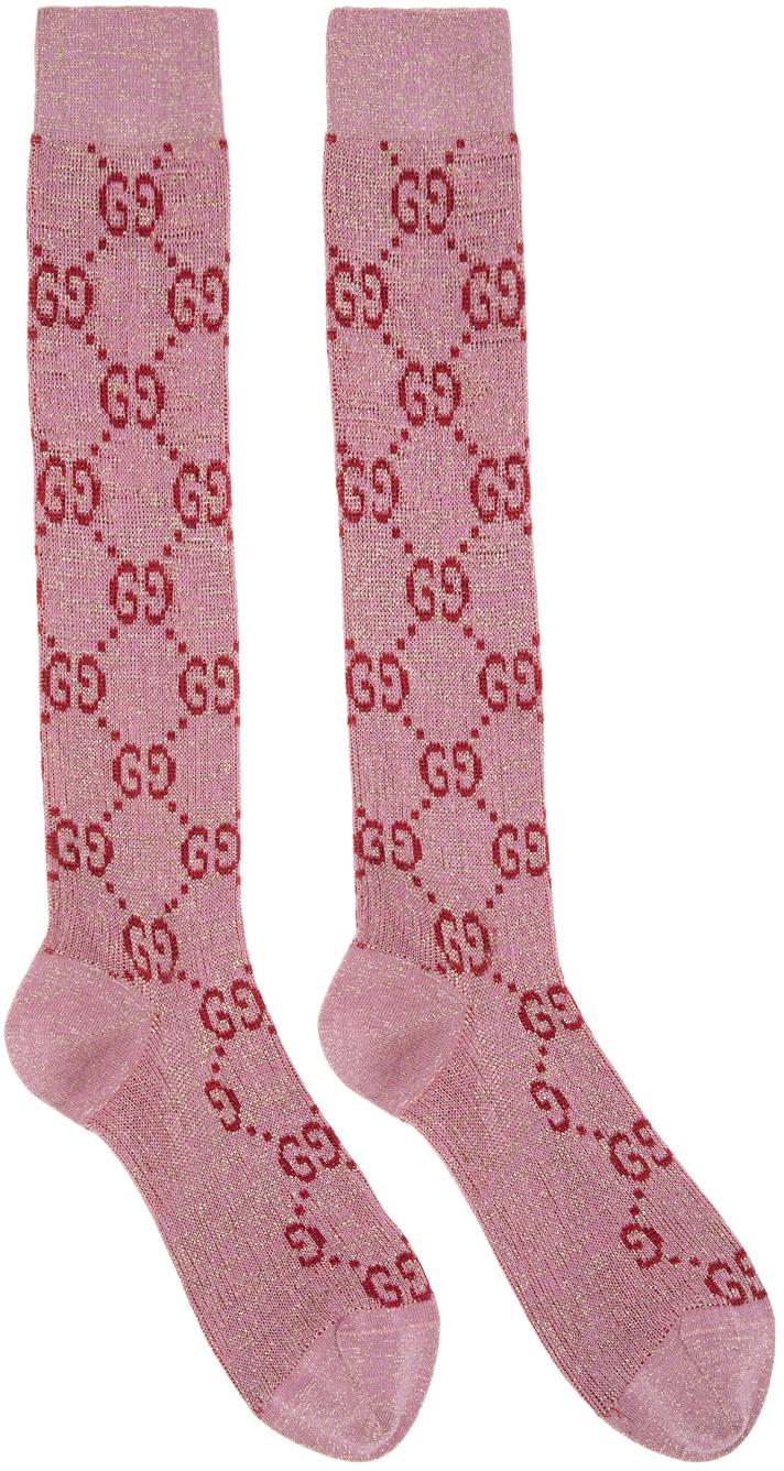 Lyst - Gucci Pink Lurex Gg Supreme Socks in Pink