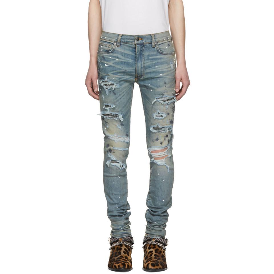 Lyst - Amiri Blue Crystal Painted Destroy Jeans in Blue for Men