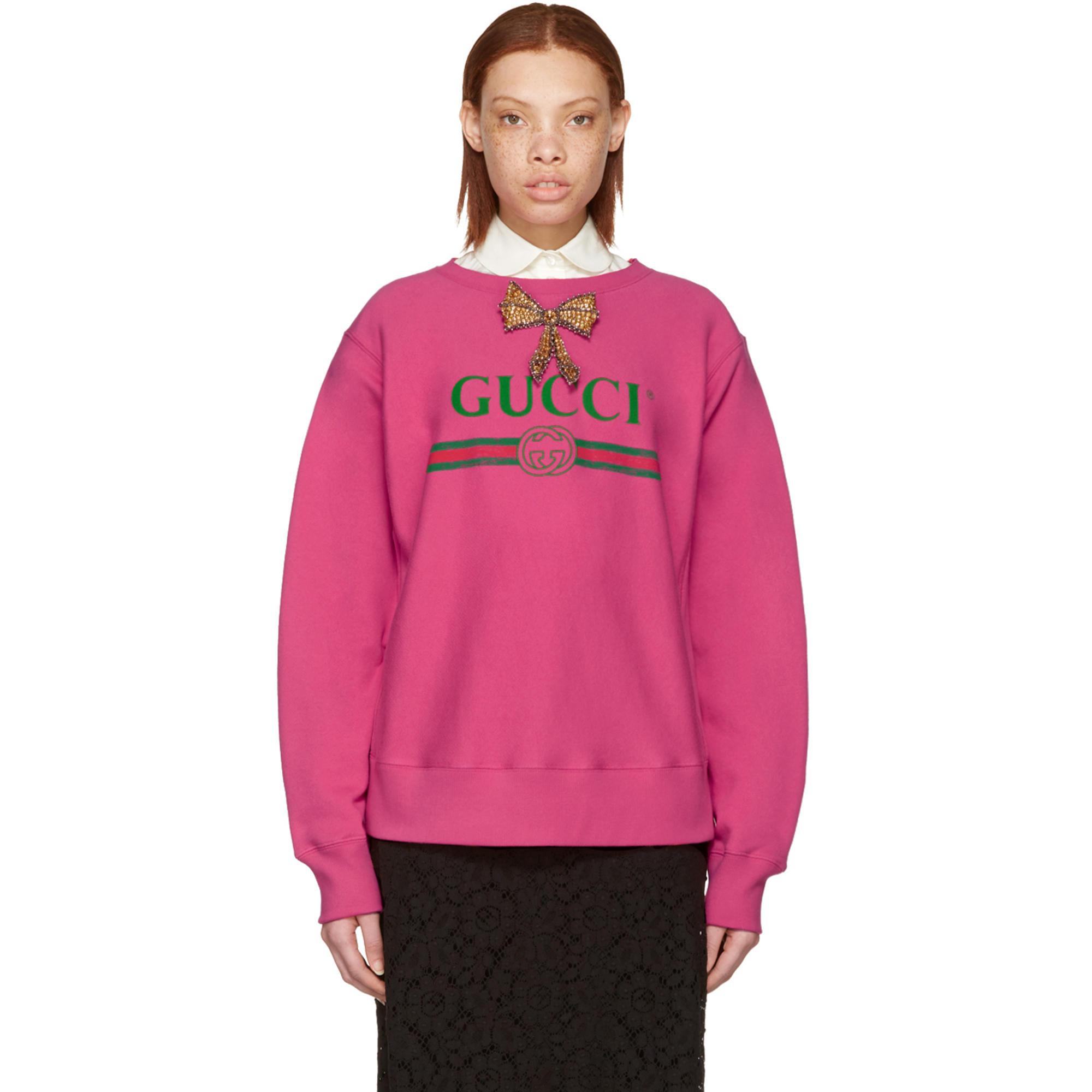 Lyst - Gucci Pink Bow Logo Pullover in Pink
