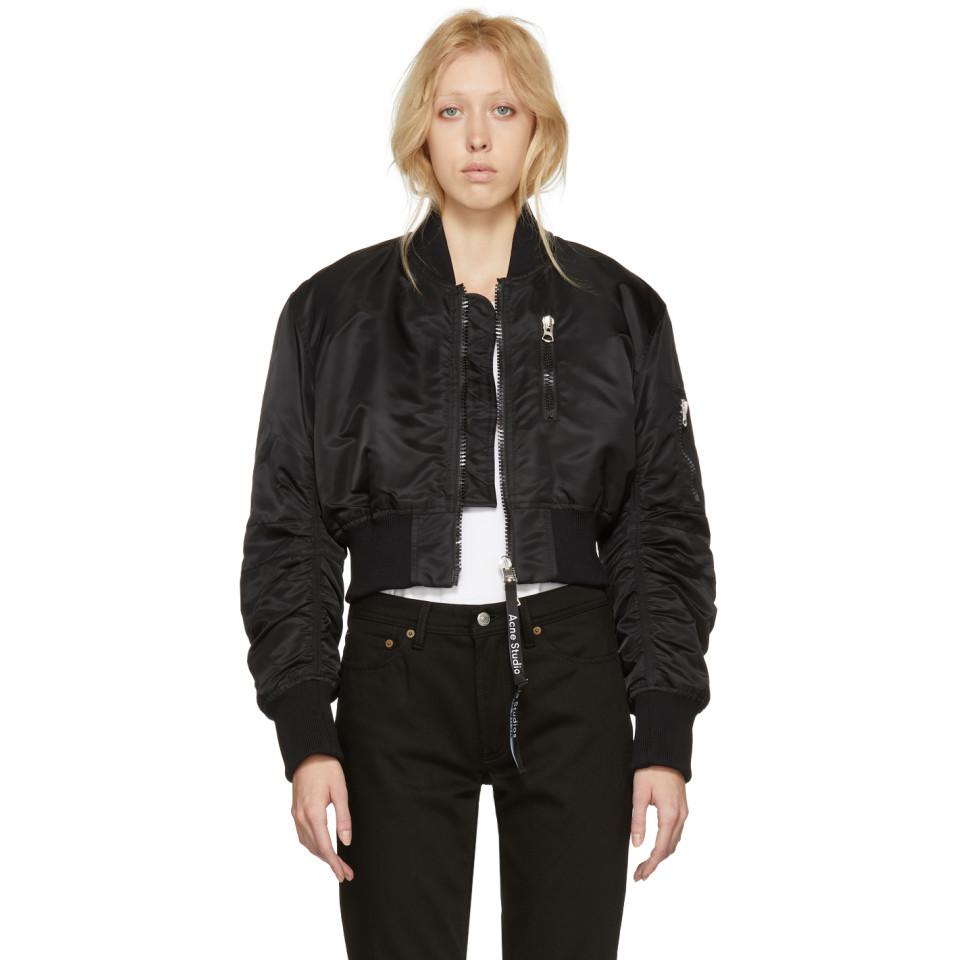 Acne Studios Synthetic Black Alla Cropped Bomber Jacket - Lyst
