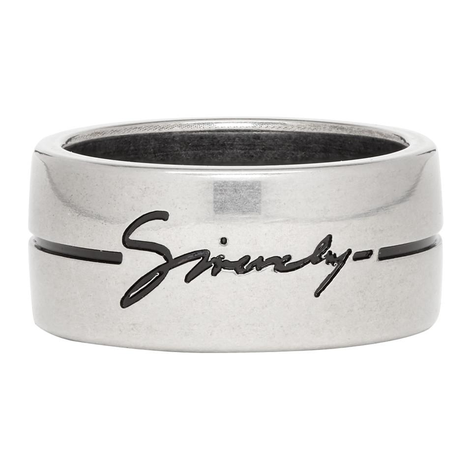 Givenchy Silver And Black Signature Logo Ring in Metallic for Men ...