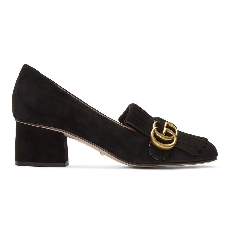 Lyst - Gucci Black Suede GG Marmont Loafer Heels in Black