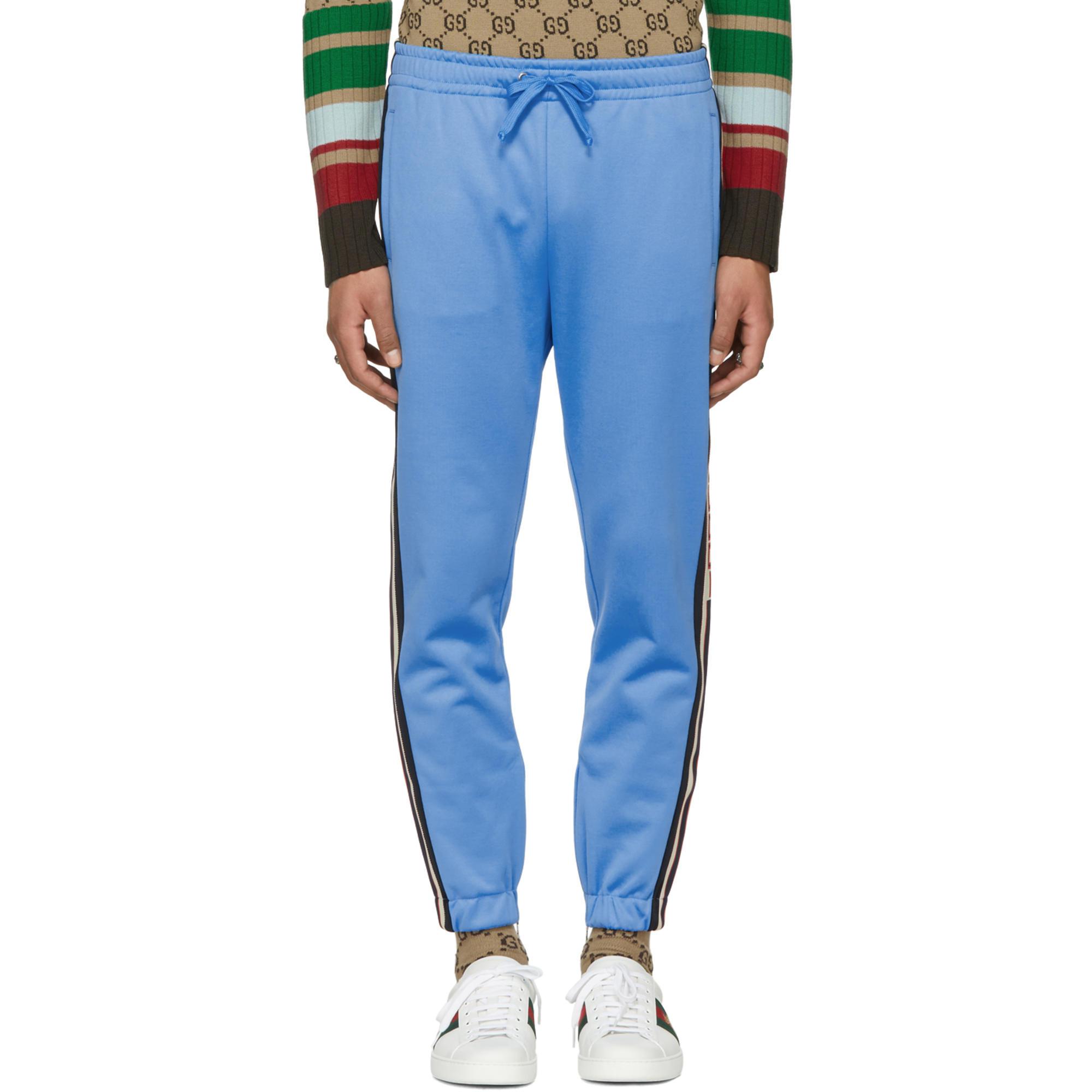 Lyst - Gucci Blue Logo Tape Sweatpants in Blue for Men