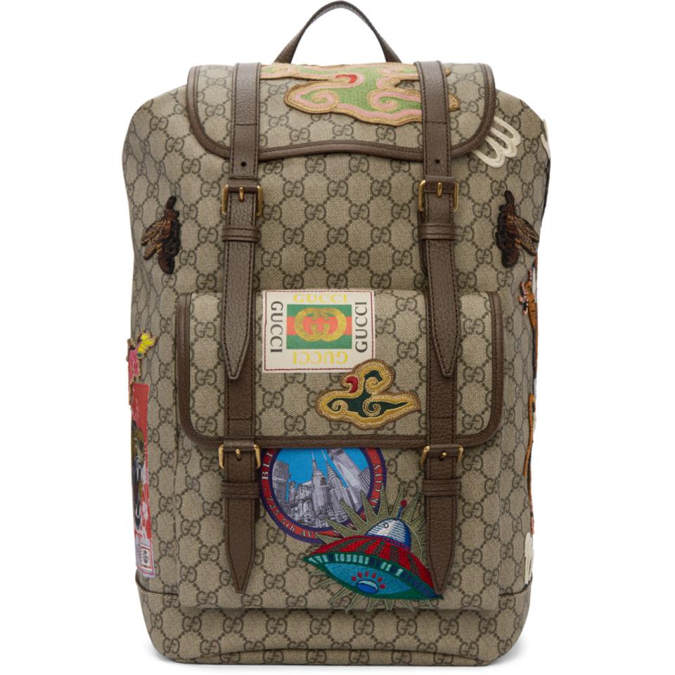 Gucci Beige And Brown GG Multi-patch Backpack for Men - Lyst