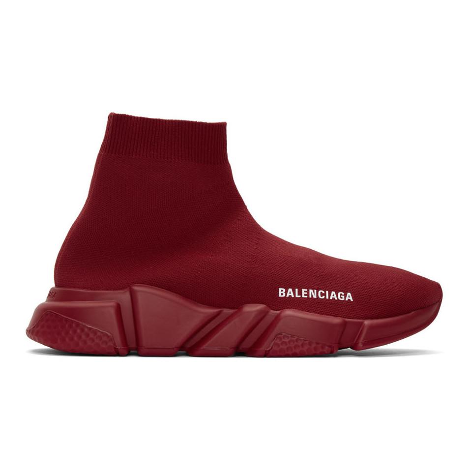 all red balenciaga speed trainers