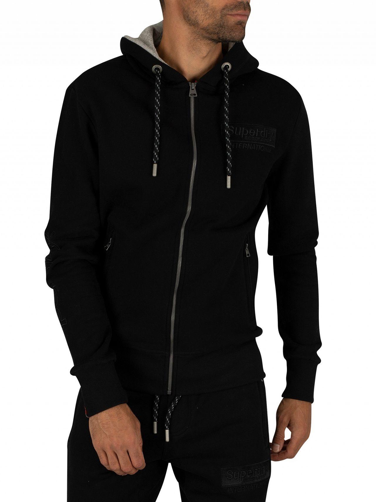 Superdry Black International Applique Zip Hoodie in Black for Men - Lyst