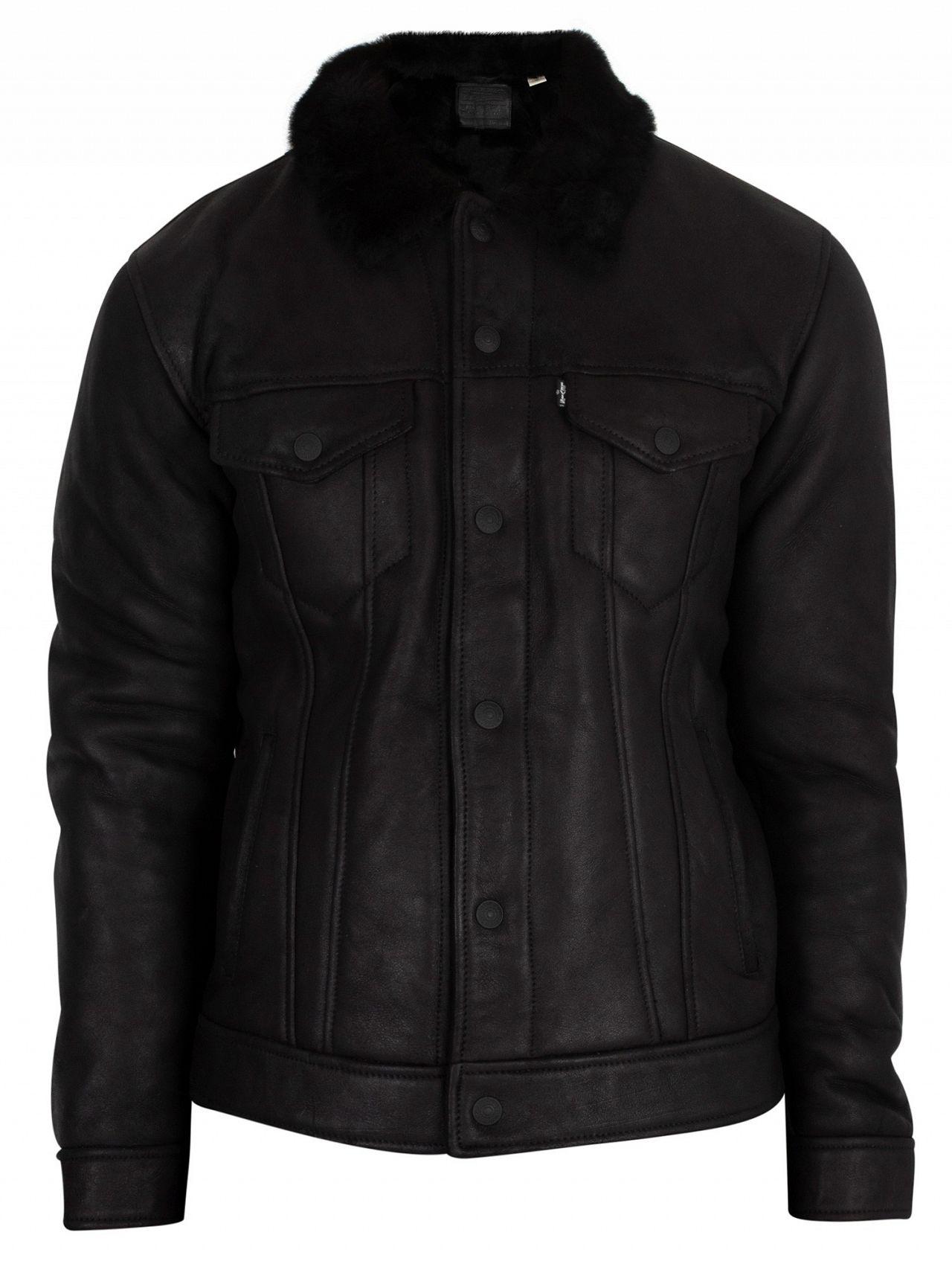 Lyst Levi s  Black The Shearling Trucker Leather  Jacket  