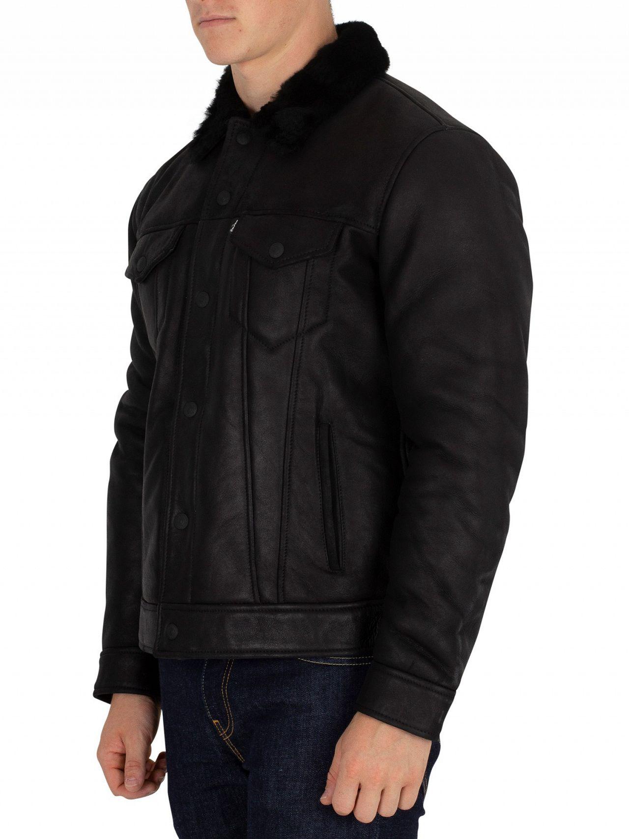 Lyst - Levi's Black The Shearling Trucker Leather Jacket in Black for Men