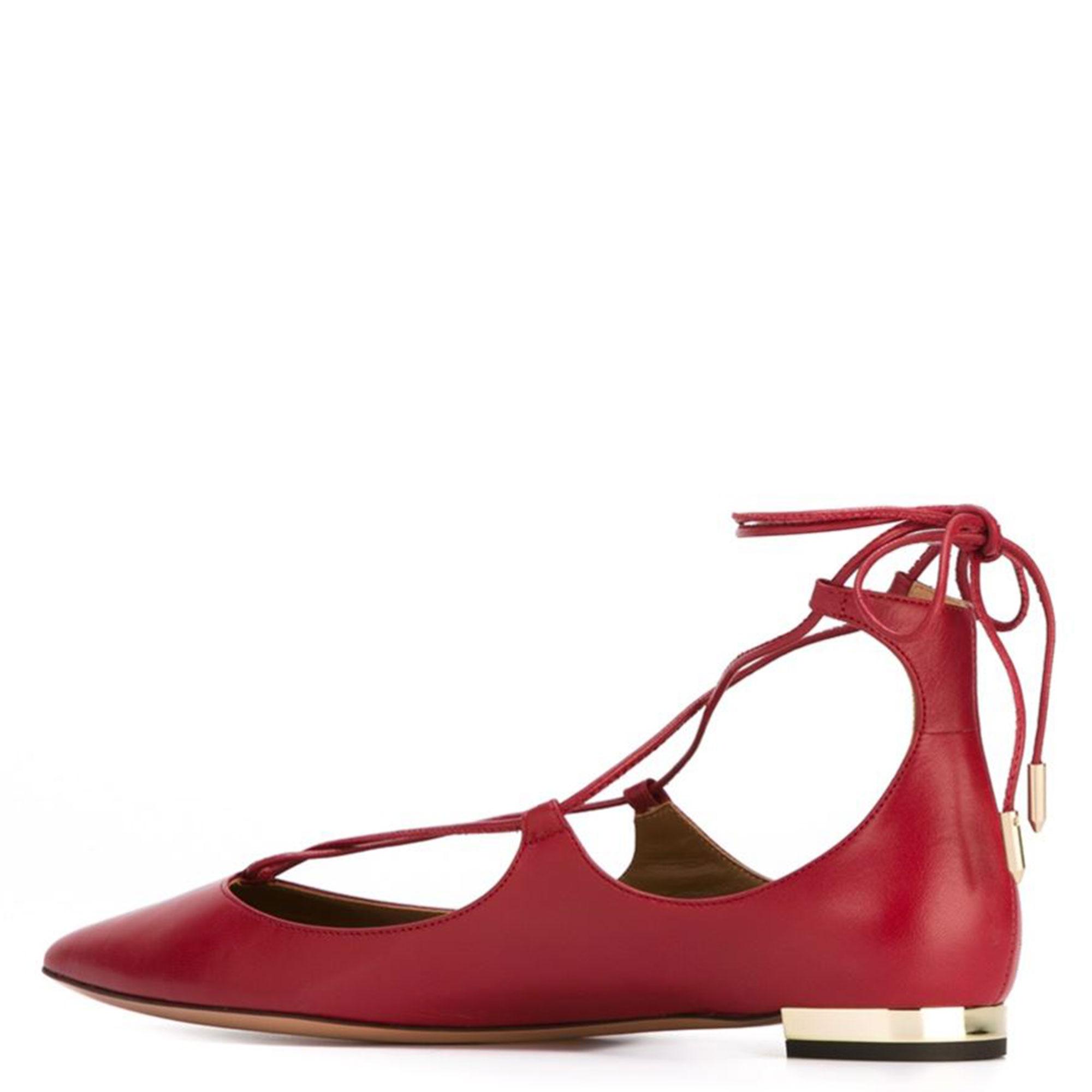 Lyst - Aquazzura Leather Ballet Flats in Red