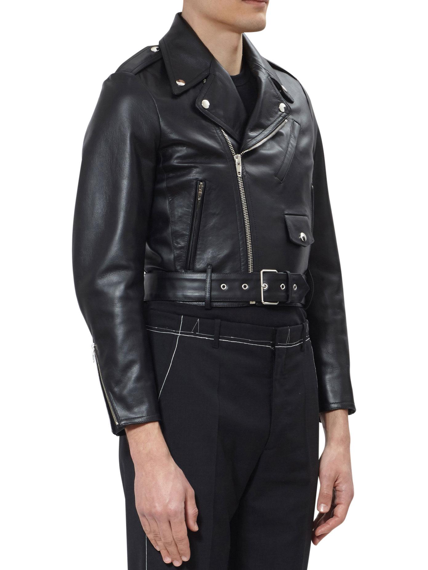 Lyst - Balenciaga Cropped Biker Leather Jacket in Black ...