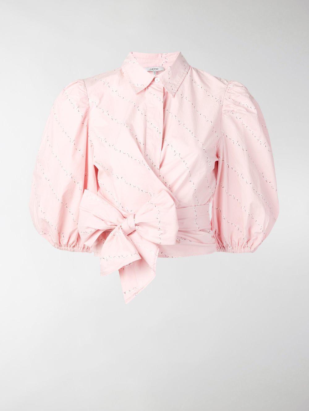 Ganni Puff-sleeve Blouse in Pink - Lyst