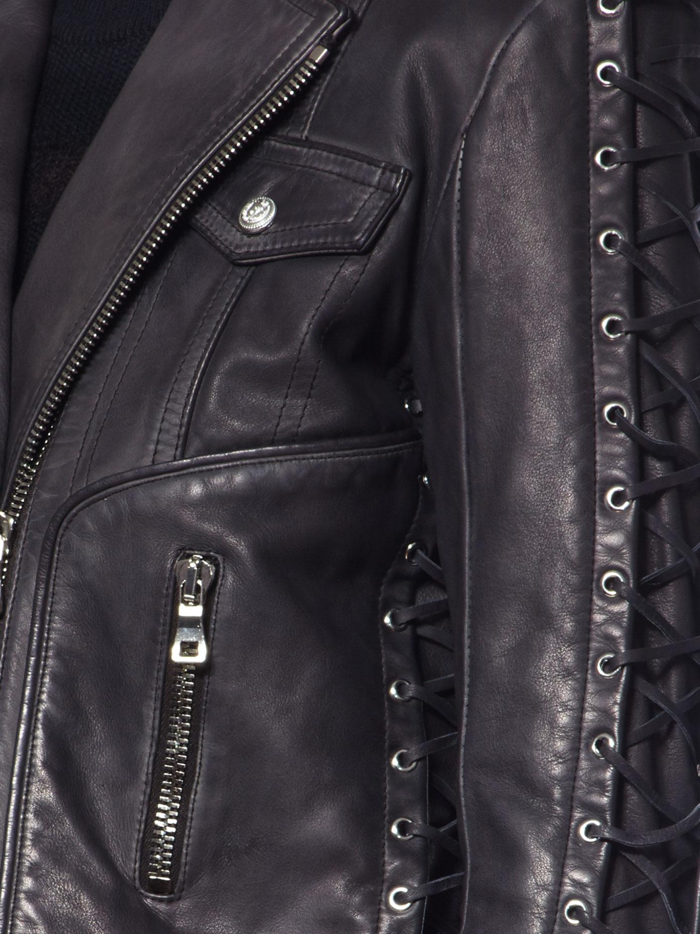 Lyst - Balmain Lace Up Sleeve Leather Biker Jacket in Black