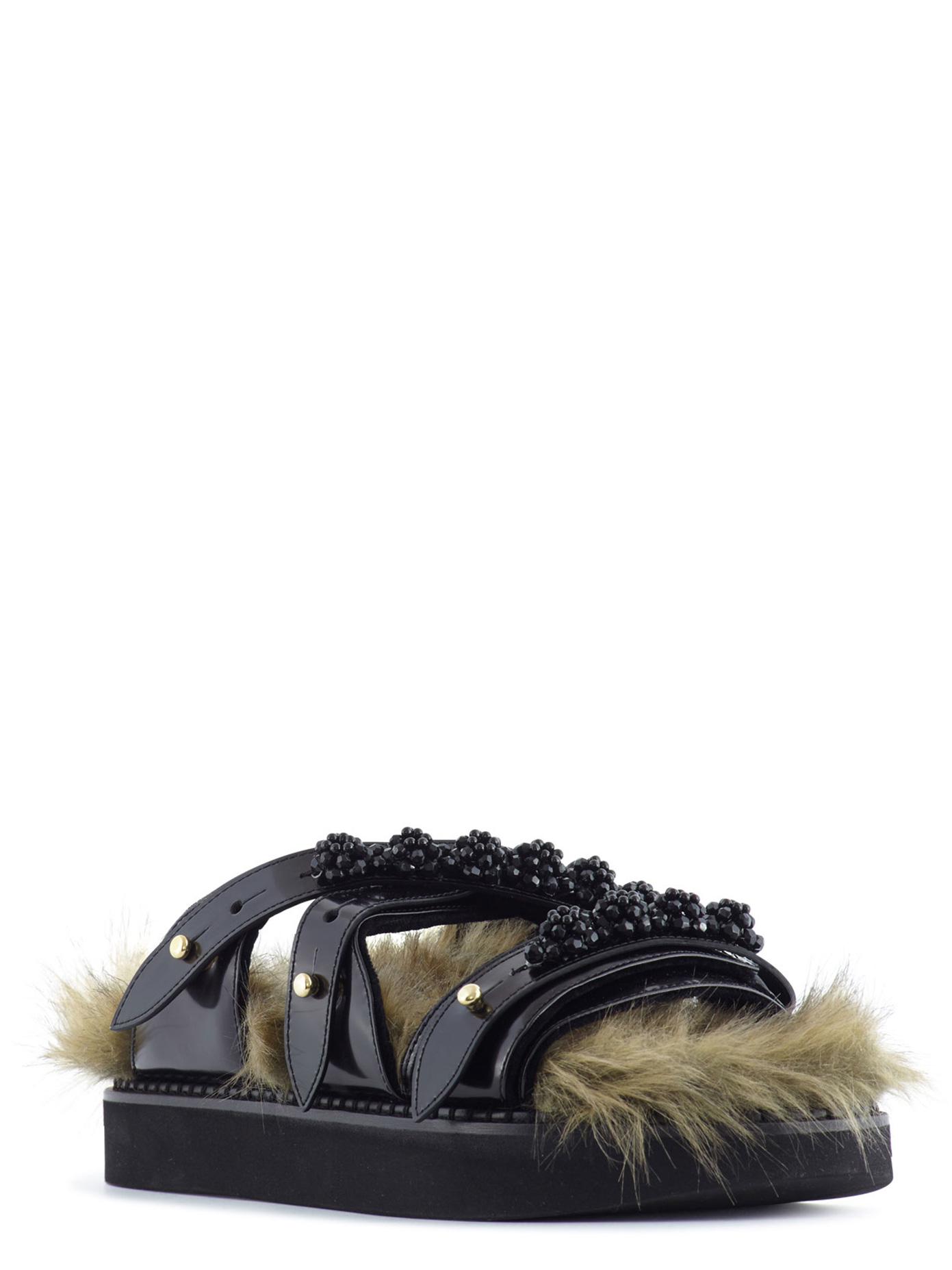Lyst - Simone Rocha Embellished Fur Sole Leather Slide Sandals in Black