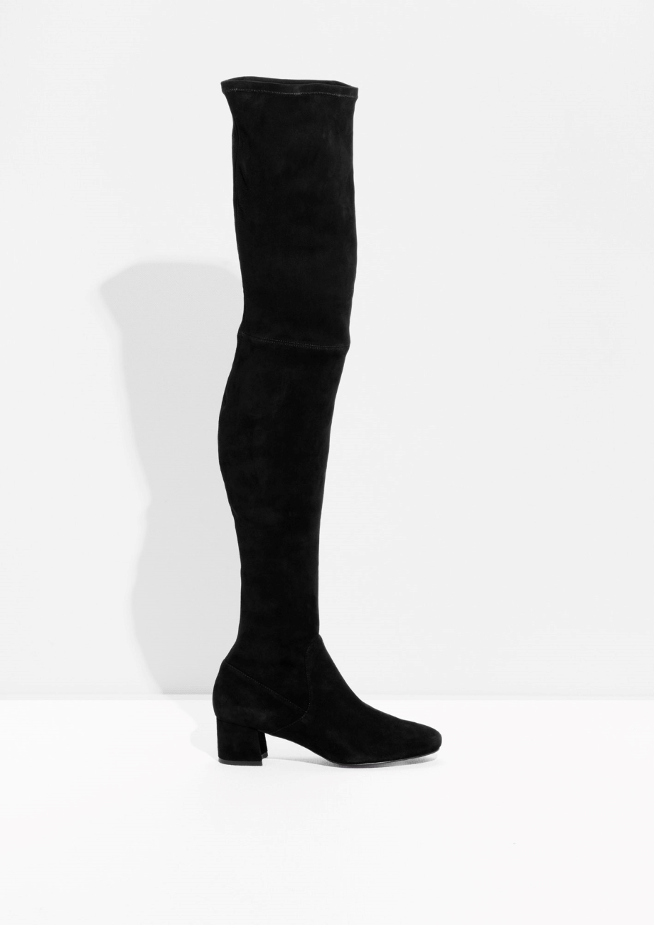 & other stories Suede Over The Knee Slim-fit Boots in Black | Lyst