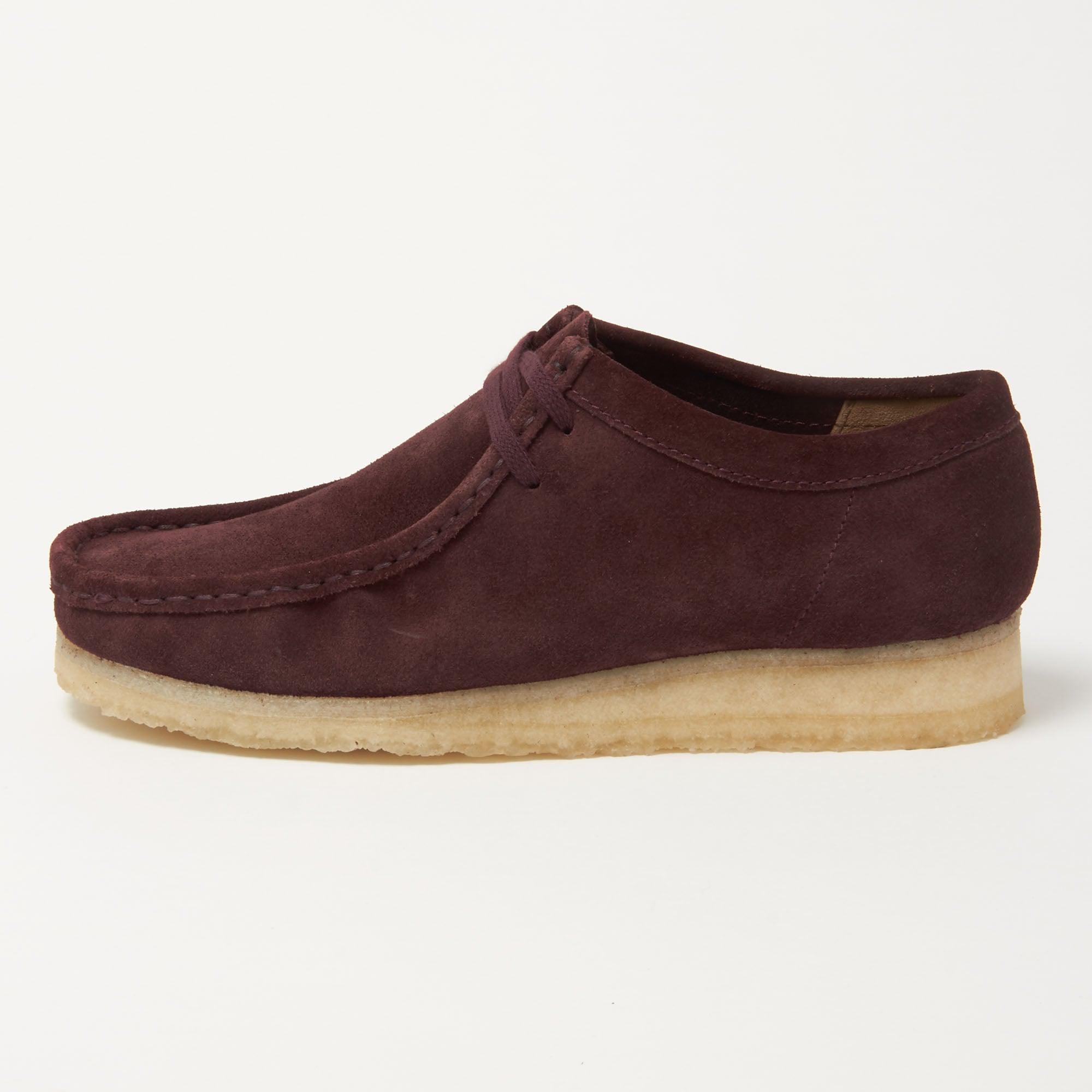 burgundy clarks wallabees