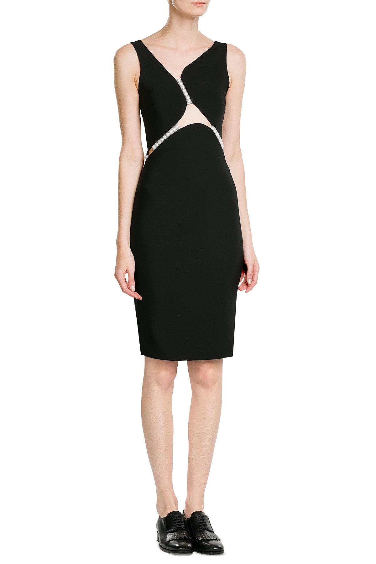 Lyst - Mugler Dress With Sheer Inserts And Faux Pearls in Black