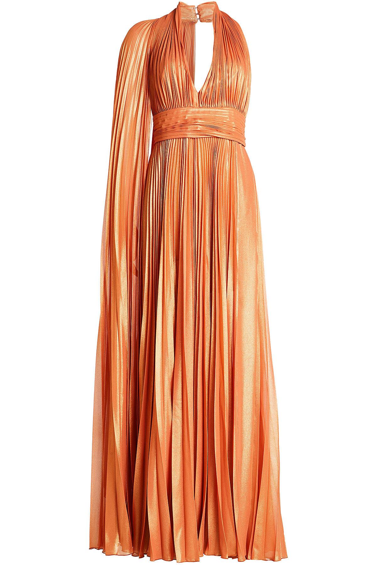 Lyst - Elie Saab Asymmetric Pleated Lamé Dress in Orange