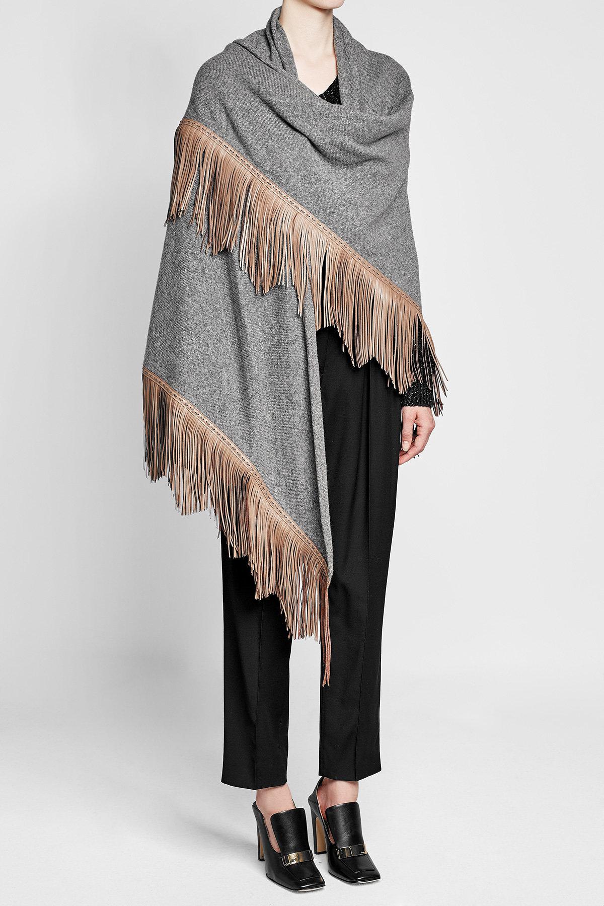 Lyst - Agnona Fringed Cape With Wool And Camel Hair in Gray